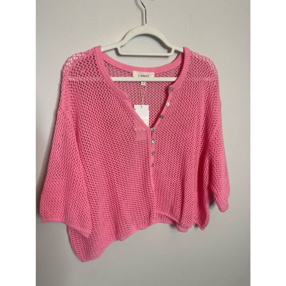 $99 l*space Coast is clear pink crochet beach coverup top NWT XL - Picture 8 of 14